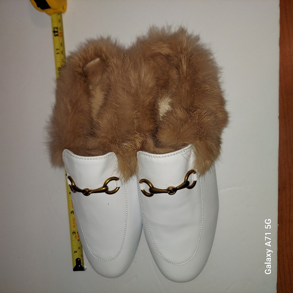 Elegant White Fur-Lined Loafers